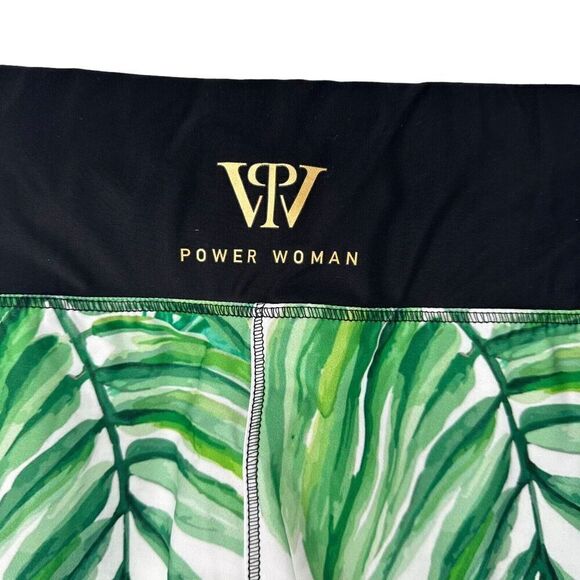 Power Woman Leggings Size M Running Fitted Compression Green Leaf Ankle Fitness - Picture 3 of 10
